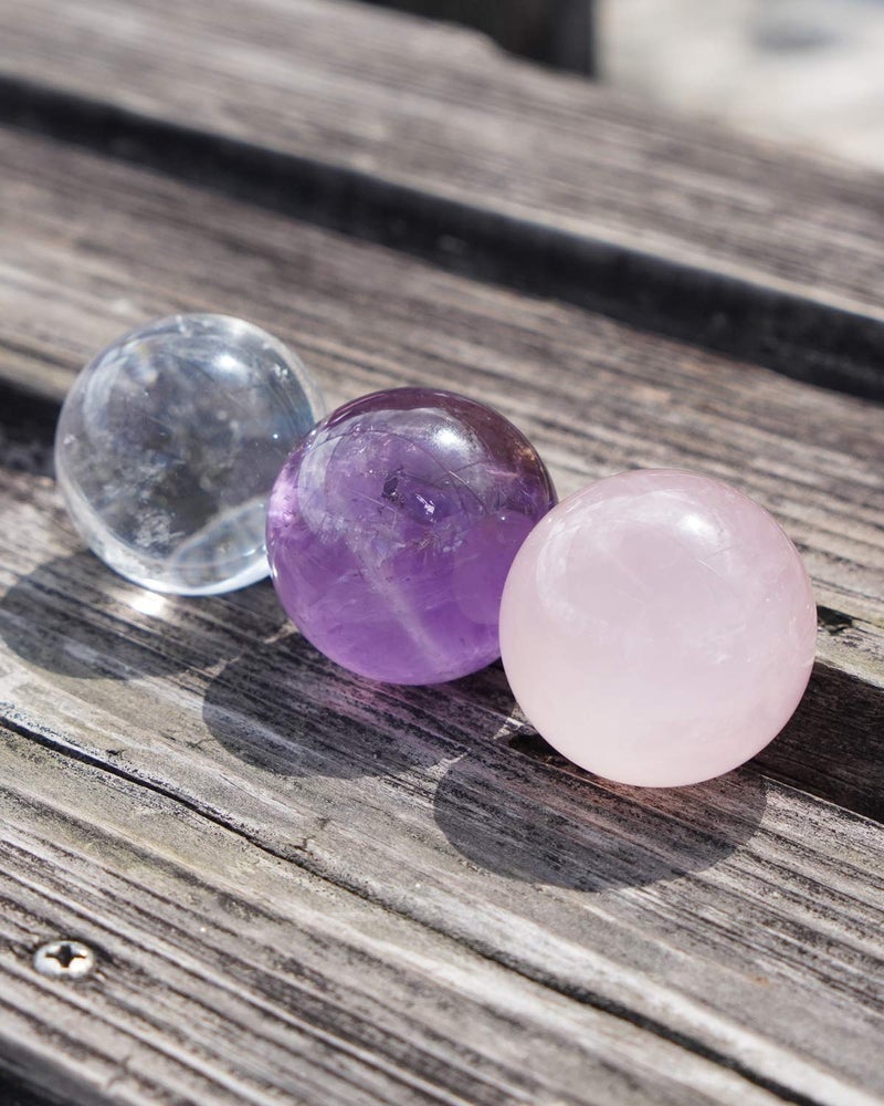 MIMOSA Crystal Spheres Set of 3,Amethyst/Rose Quartz/Clear Quartz - Image 3